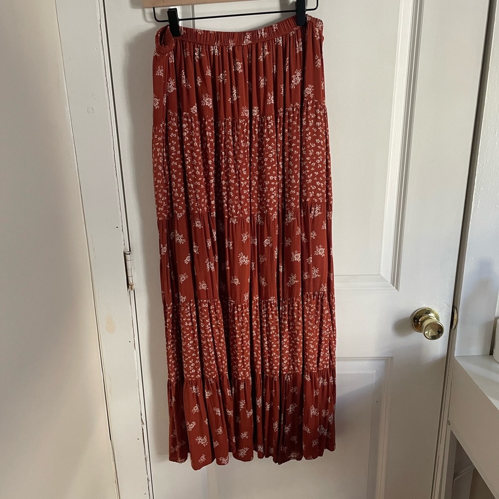 Altar'd State Red Floral Maxi Skirt